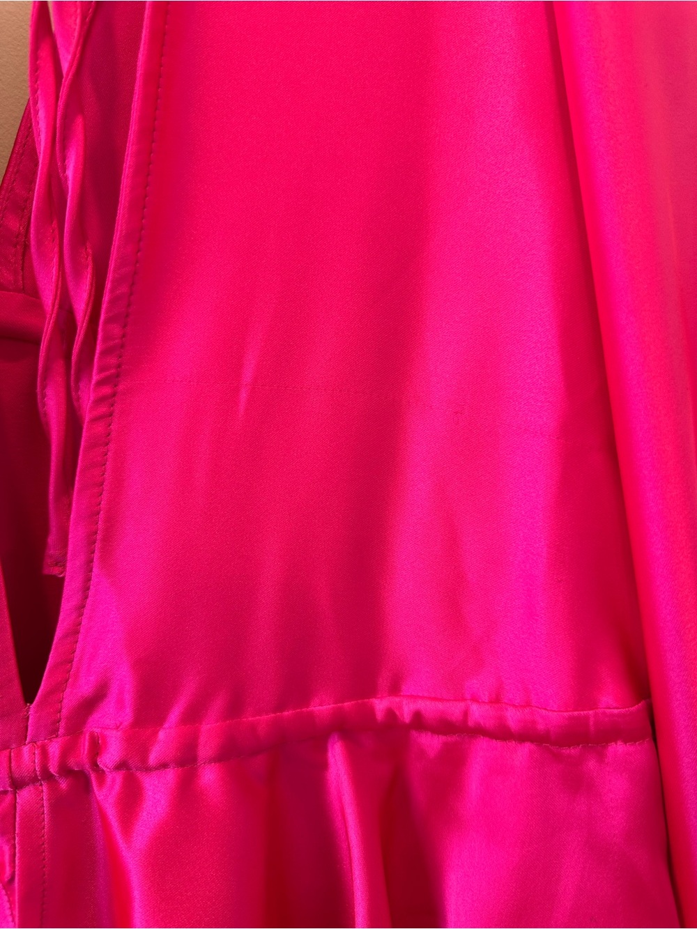 Topshop Satin Long Sleeve V Neck Bright Hot Pink Peplum Mini Dress Wedding Guest - Picture 9 of 14